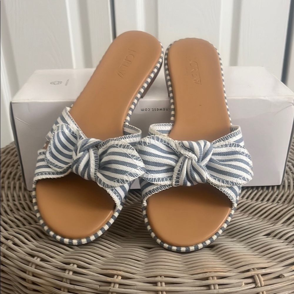 JCrew Striped Bow Slide Sandals